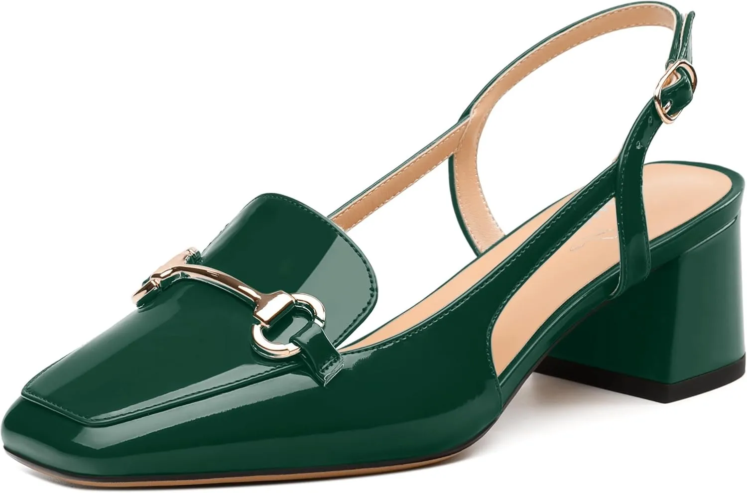 Womens Pumps, Square Toe Mid Block Heel Slingback Pump Shoes for Women, Chunky Heel Slingbacks with Metal Buckle 2"
