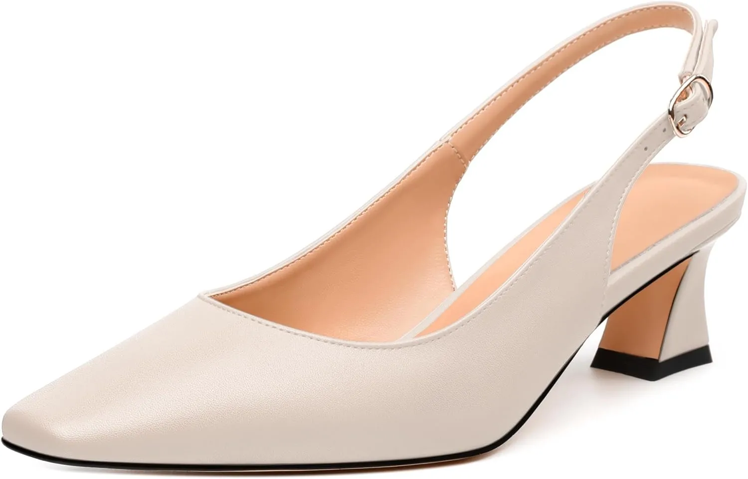 Womens Pumps, Square Toe Small Chunky Heel Slingbacks for Women, Leather Insole Slingback Pumps Buckle Closure 2"