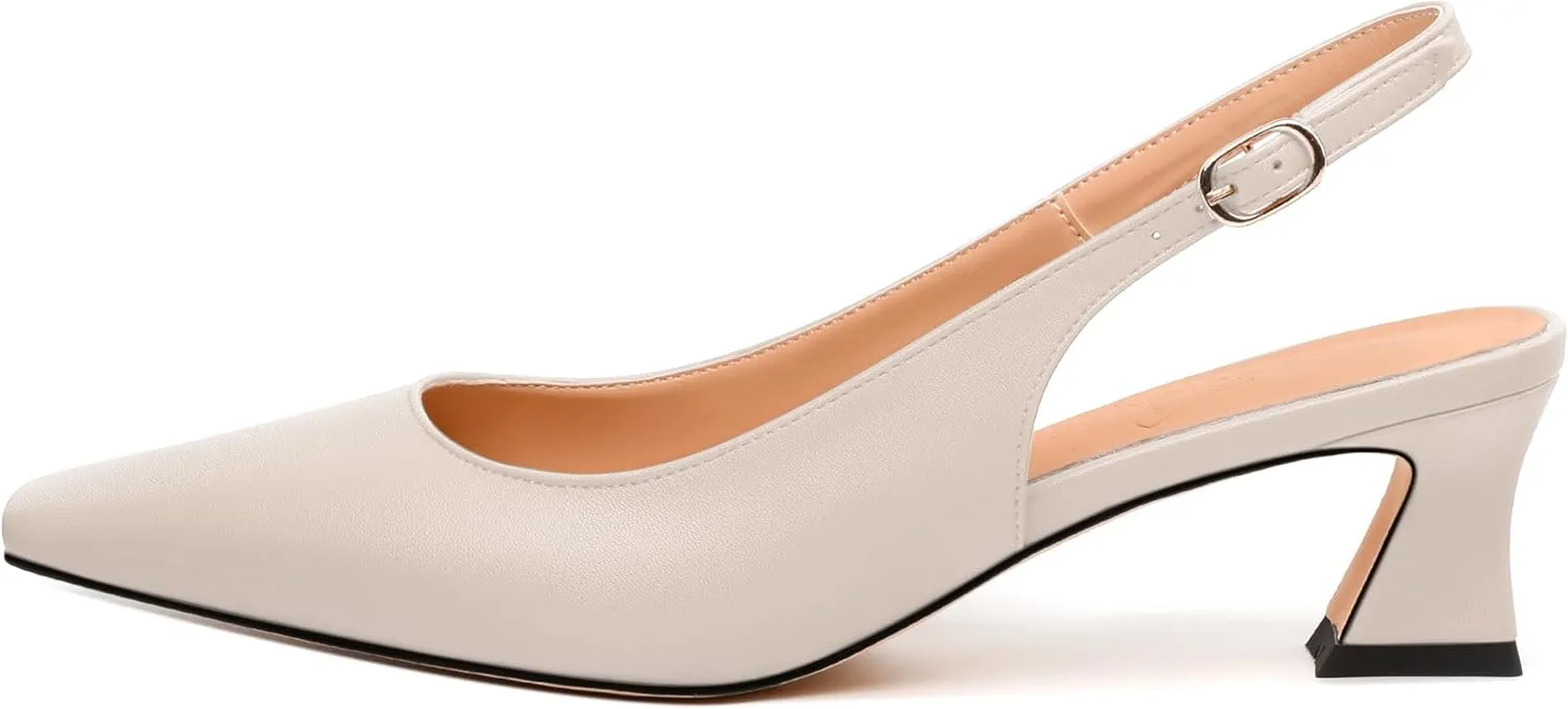 Womens Pumps, Square Toe Small Chunky Heel Slingbacks for Women, Leather Insole Slingback Pumps Buckle Closure 2"