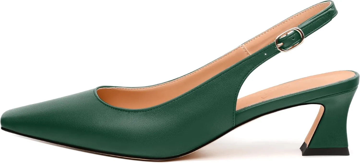Womens Pumps, Square Toe Small Chunky Heel Slingbacks for Women, Leather Insole Slingback Pumps Buckle Closure 2"