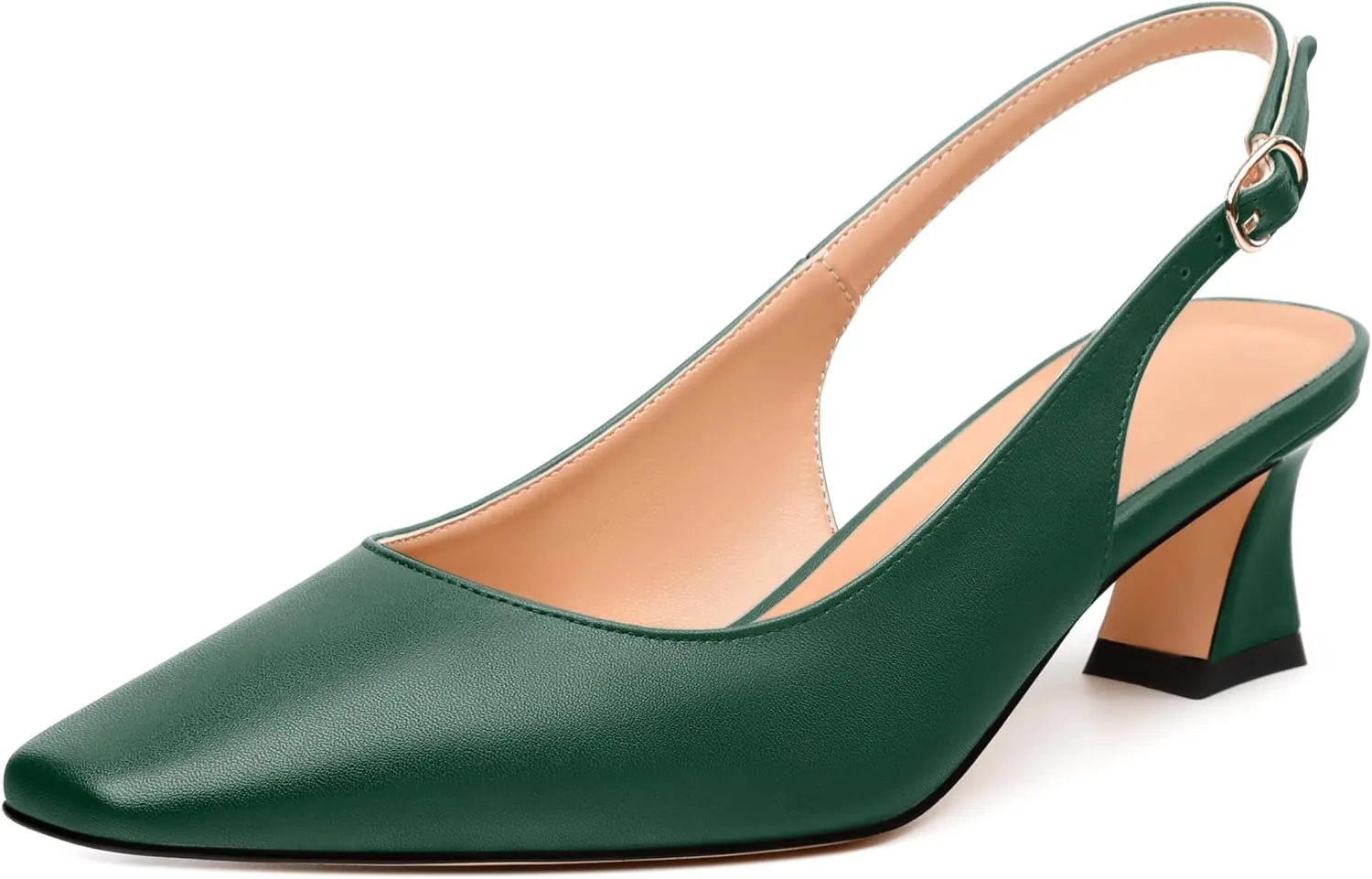 Womens Pumps, Square Toe Small Chunky Heel Slingbacks for Women, Leather Insole Slingback Pumps Buckle Closure 2"