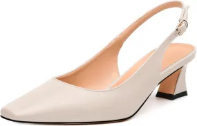 Womens Pumps, Square Toe Small Chunky Heel Slingbacks for Women, Leather Insole Slingback Pumps Buckle Closure 2"