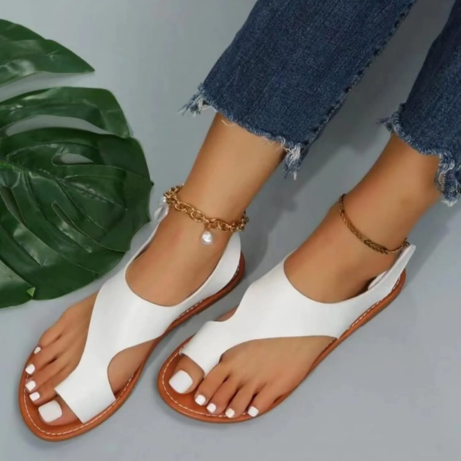 Womens Sandals Comfortable Cork Footbed Cushion Thong Sandal Adjustabe Strap Flip Flops Outdoor Slipper Work Flats