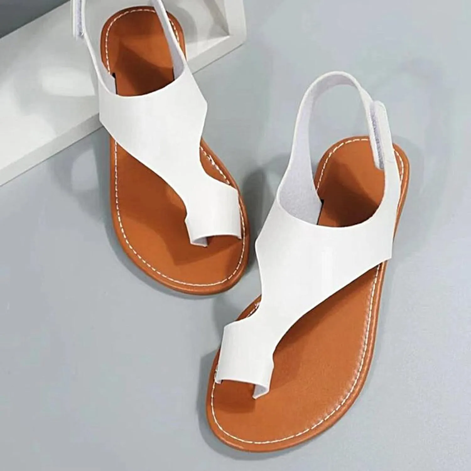Womens Sandals Comfortable Cork Footbed Cushion Thong Sandal Adjustabe Strap Flip Flops Outdoor Slipper Work Flats