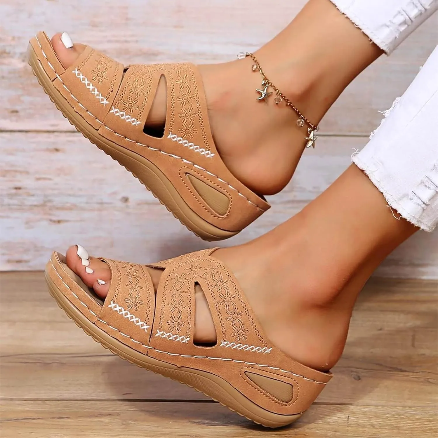 Women's Sandals Summer Yoga Mat Walking Orthopedic Sandals with Plantar Fasciitis Arch Support Wedge Sandals