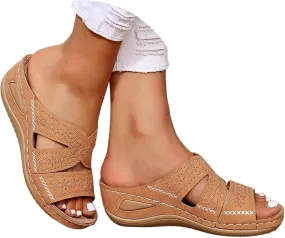 Women's Sandals Summer Yoga Mat Walking Orthopedic Sandals with Plantar Fasciitis Arch Support Wedge Sandals