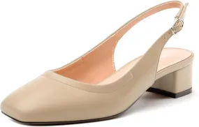 Womens Slingbacks, Square Toe Low Block Heel Pumps for Women, Comfort Casual Shoes for Workplace 1.4"