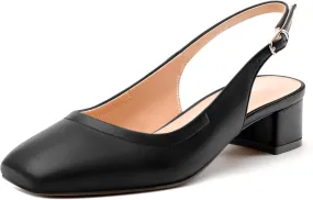 Womens Slingbacks, Square Toe Low Block Heel Pumps for Women, Comfort Casual Shoes for Workplace 1.4"