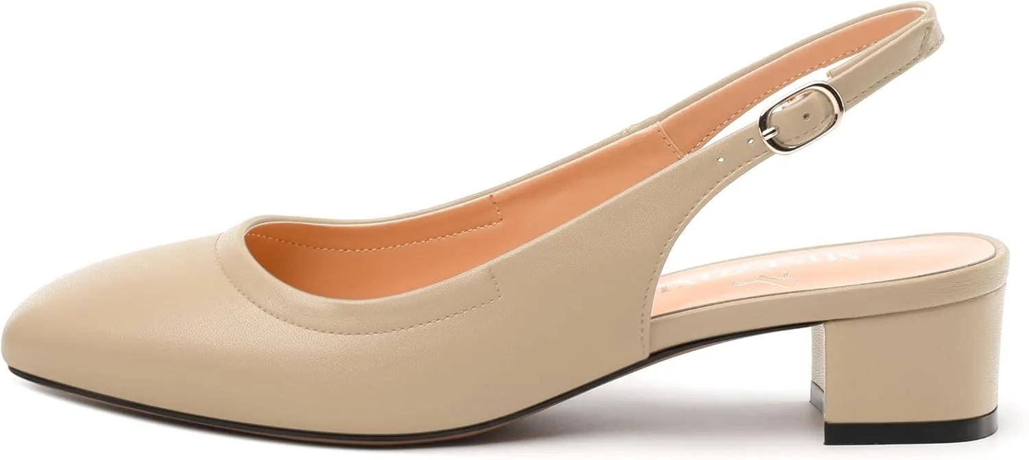 Womens Slingbacks, Square Toe Low Block Heel Pumps for Women, Comfort Casual Shoes for Workplace 1.4"
