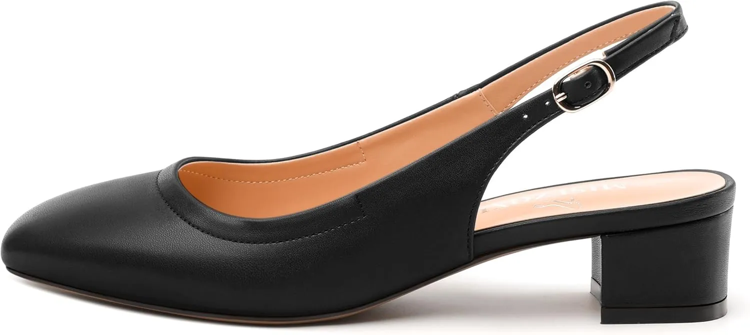 Womens Slingbacks, Square Toe Low Block Heel Pumps for Women, Comfort Casual Shoes for Workplace 1.4"