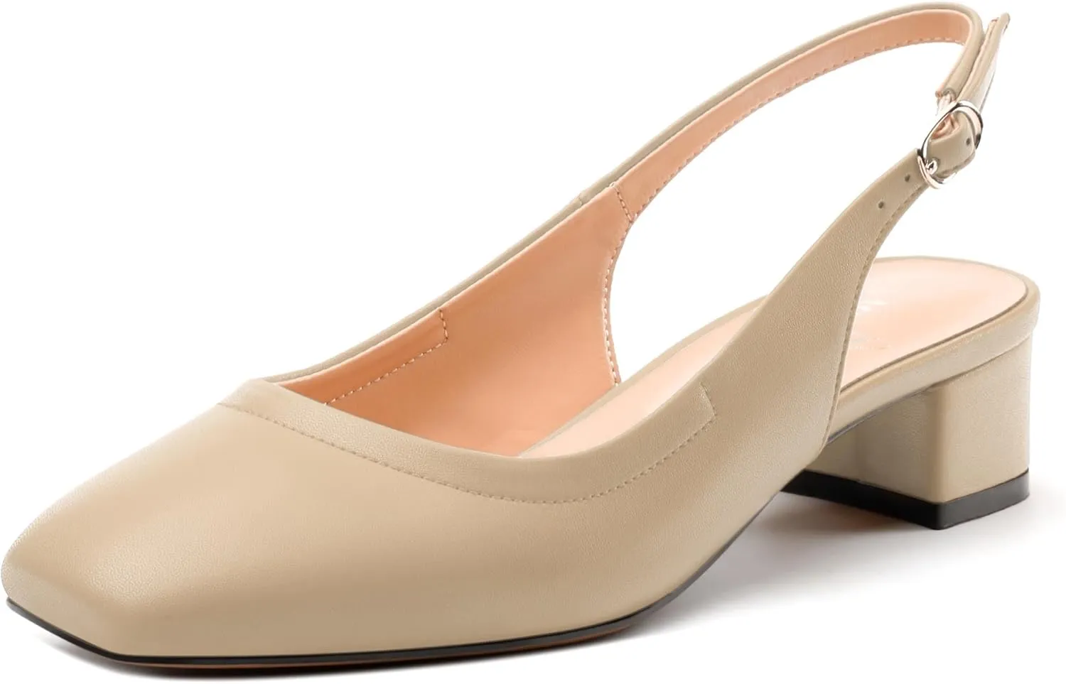 Womens Slingbacks, Square Toe Low Block Heel Pumps for Women, Comfort Casual Shoes for Workplace 1.4"