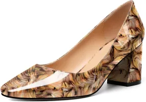 YODEKS Block Heel Slip-on Square Toe Low Chunky Heel Pumps Closed Toe Dress Shoes 2.5 Inch for Women Bride Wedding Evening Party