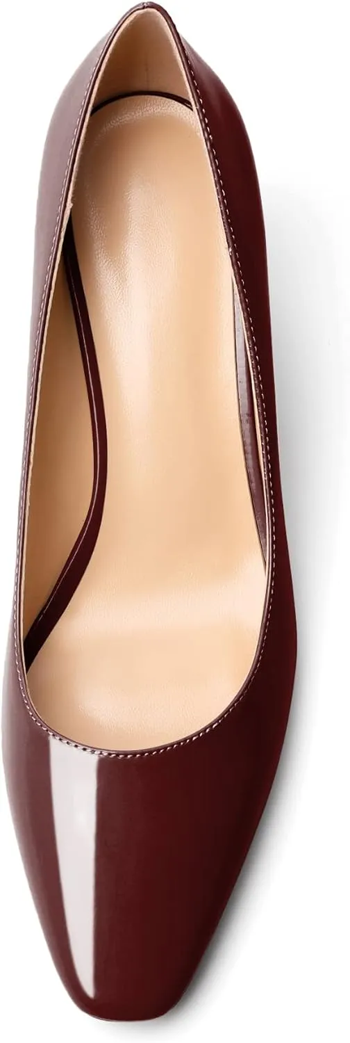 YODEKS Block Heel Slip-on Square Toe Low Chunky Heel Pumps Closed Toe Dress Shoes 2.5 Inch for Women Bride Wedding Evening Party