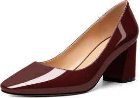 YODEKS Block Heel Slip-on Square Toe Low Chunky Heel Pumps Closed Toe Dress Shoes 2.5 Inch for Women Bride Wedding Evening Party