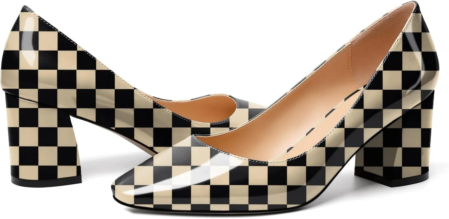YODEKS Block Heel Slip-on Square Toe Low Chunky Heel Pumps Closed Toe Dress Shoes 2.5 Inch for Women Bride Wedding Evening Party
