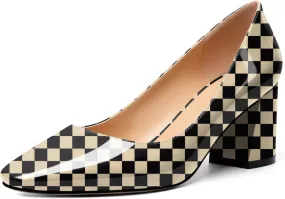 YODEKS Block Heel Slip-on Square Toe Low Chunky Heel Pumps Closed Toe Dress Shoes 2.5 Inch for Women Bride Wedding Evening Party