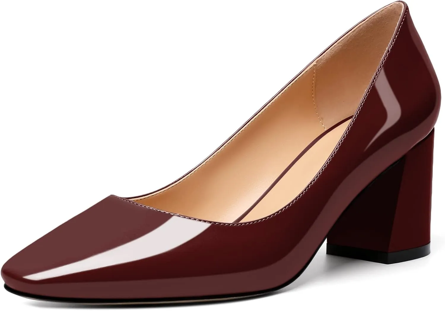YODEKS Block Heel Slip-on Square Toe Low Chunky Heel Pumps Closed Toe Dress Shoes 2.5 Inch for Women Bride Wedding Evening Party