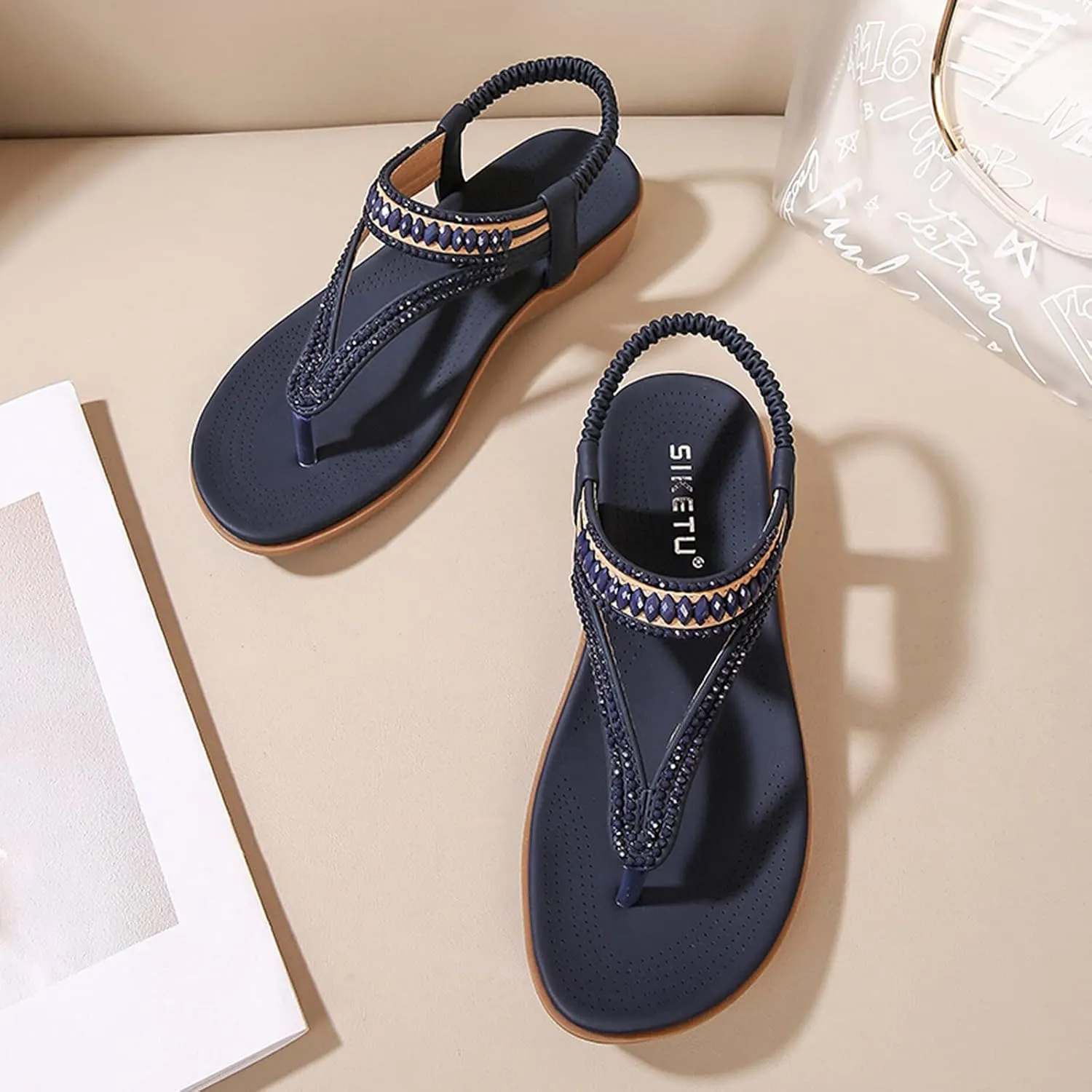 Yoga Mat Comfortable Flat Sandal for Women Fashion Versatile Leather Cool Shoes Casual Non Slip Flat Sandals