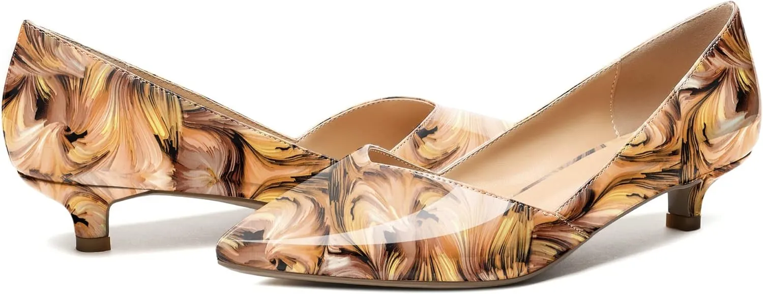 Zamikoo Women's Kitten Heel Pumps Pointed Toe Slip On 1.5 Inches Low Heel Patent Leather Dress Shoes US Size 5 - Size 13