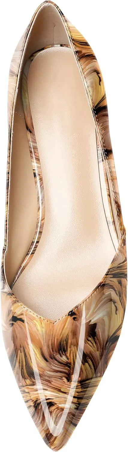 Zamikoo Women's Kitten Heel Pumps Pointed Toe Slip On 1.5 Inches Low Heel Patent Leather Dress Shoes US Size 5 - Size 13