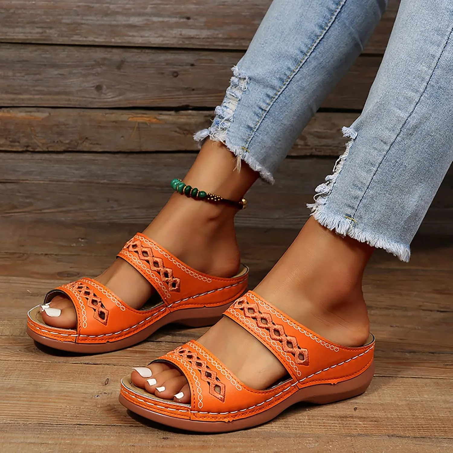 ZSpzx Wedge Sandals For Women 2025,Women's Slide Sandals,Arch Support Flip Flops Thong Slippers Comfortable Summer Dressy Casual Sandals Orthopedic Walking Beach Shoes Slip On Hollow Out Slippers