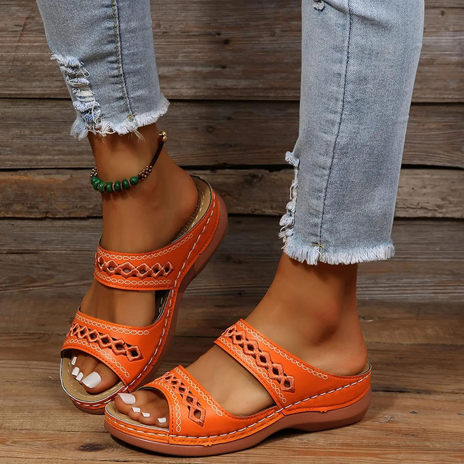 ZSpzx Wedge Sandals For Women 2025,Women's Slide Sandals,Arch Support Flip Flops Thong Slippers Comfortable Summer Dressy Casual Sandals Orthopedic Walking Beach Shoes Slip On Hollow Out Slippers